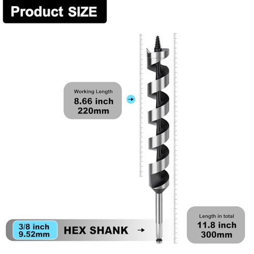 1-1/8" X 11.8" Auger Bit for Wood, 28x300mm Hex Long Auger Drill Bit - size: 1-1/8" (28mm)diameter, style: 11.8 inch / 300mm Length