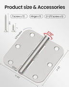 Door Hinges Brushed Nickel 12 Pack 3.5 Inch Rounded 5/8" Radius - color: Brushed Nickel, size: 12 Pack