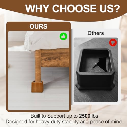 Wooden Bed Risers 4 Inch Heavy Duty, Support 2500 lbs, Retro Brown - color: Retro Brown, size: 4"H(Inner 3"H)