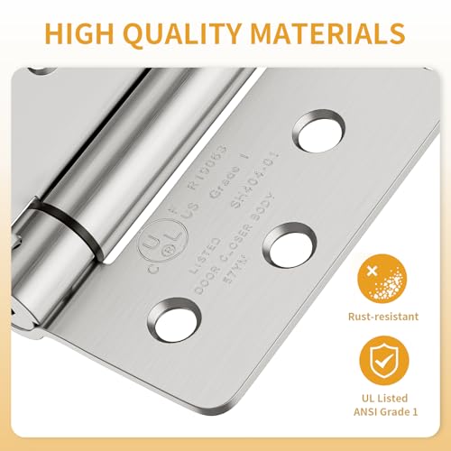 Luxbaro 3 Pack Self Closing Door Hinges 4 Inch, Adjustable Tension - color: Brushed Nickel-1/4'', size: 4" 3 Pack