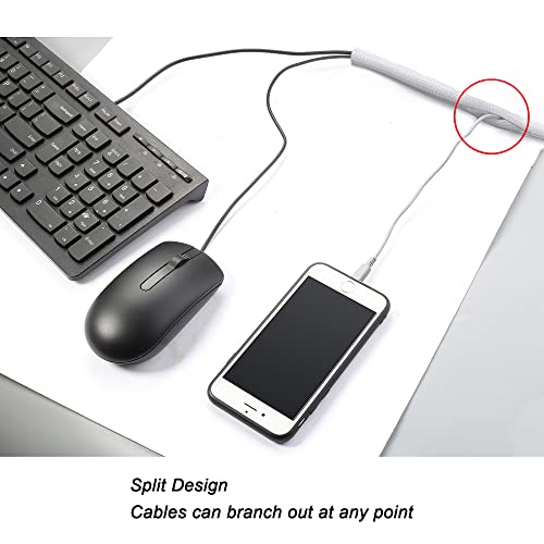 Cable Management Sleeve, Split Design, 10FT - 1/2 Inch, White - color: White, size: 1/2"-10ft