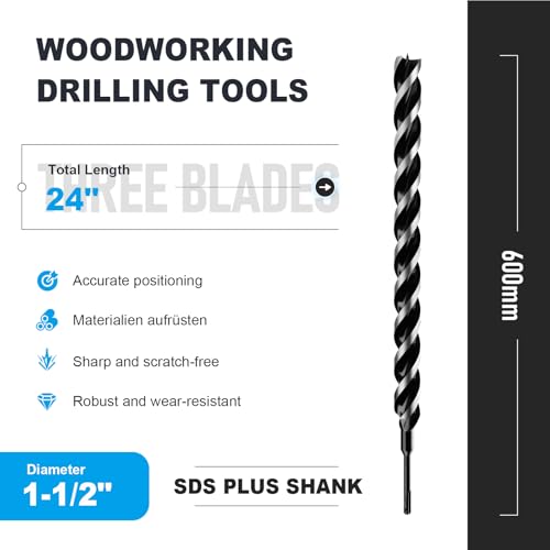 1-1/2" x 24" Auger Drill Bit with SDS Plus Shank for Wood - size: 1-1/2"x24"