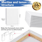 ESRICH Canvas for Painting 8x10, 16 Pack Stretched Canvas, Primed Acid-Free Cotton Paint Canvas Bulk, White Blank Canvases for Painting for Oil & Acrylic Paint. - size: 16 Packs - 1 Size (8x10)