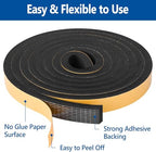 Self Adhesive Foam Tape Weatherstrip 1/2in x 1/2in x 16.5Ft High Density Foam Insulation Strips Foaming Seal Weather Stripping with Strong Adhesive for Door and Window Sound Isolation Soundproofing - size: 1/2in x 1/2in x 16.5Ft