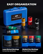 OMT 1/2" Drive Lug Nut Socket Set, Metric And SAE Wheel Socket Set, 5pc - size: 17 19 21 mm & 13/16 7/8 inch, style: Standard