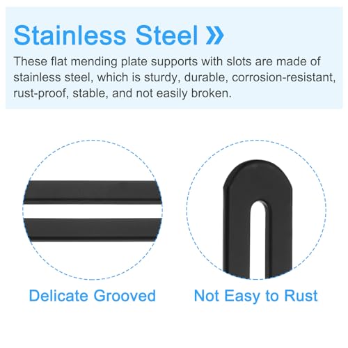 uxcell 2Pcs Adjustable Flat Mending Plate Support with Slot, 4.33 x 0.75 Inch Stainless Steel Slotted Straight Brace Brackets for Wooden Furniture, Black - size: 4.33 x 0.75 Inch