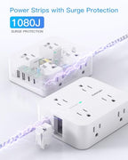 PD 30W USB C Power Strip Surge Protector 6Ft, 1080J Desk Charging Station - color: White&Gray, size: 6ft