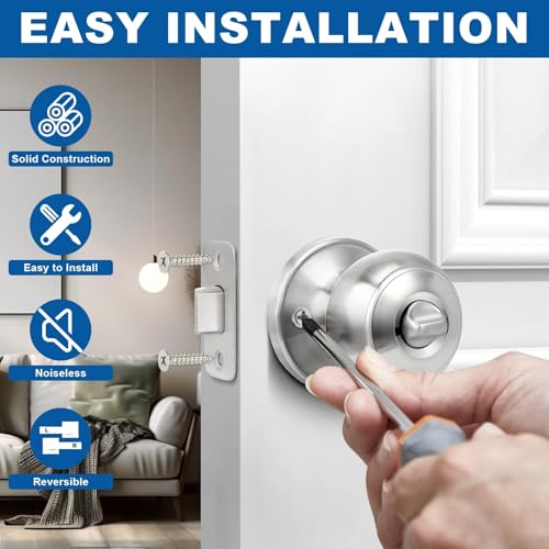 Sopoby Privacy Door Knob, 10 Pack Brushed Nickel Round Keyless Doorknobs - color: Brushed Nickel