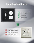 2-Pack Zinc Alloy Combo Toggle/Duplex Light Switch Cover Plate - color: Black, size: 1 Toggle/1 Duplex 2PK