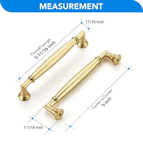 HOME EDIT Brushed Gold Cabinet Handles 5 Inch Pulls 10 Pack - color: Brushed Gold, size: 5 inches Hole Center