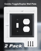 2-Pack Zinc Alloy Combo Toggle/Duplex Light Switch Cover Plate - color: Black, size: 1 Toggle/1 Duplex 2PK