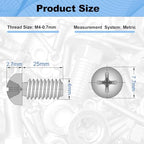 M4x25mm Machine Screws Pan Phillips Cross for Furniture Repairs 3D Printer - size: M4x25mm