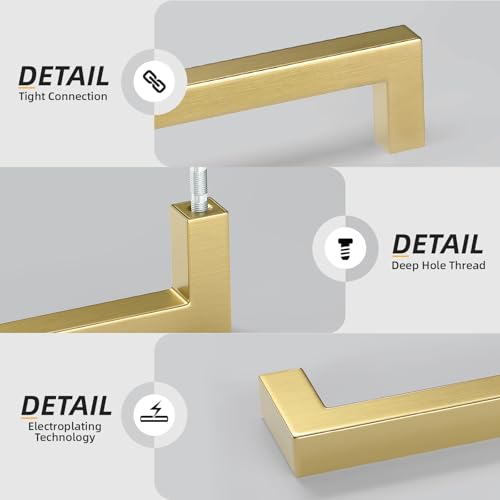 Goldenwarm 25 Pack 3.75 Inch Gold Cabinet Handles Brushed Gold Cabinet Pull - color: Gold, size: 3-3/4in Hole Centers
