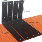 2 Pack - L 9" x H 6" x W1.5, 5mm Thick Black L Shelf Bracket, Iron Shelf Brackets, Metal Shelf Brackets, Floating Shelf, Shelf Supports with Screws - size: 9''x6'', style: Black 2 Pack