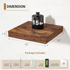 Vivelove 12x12 Deep Floating Shelves, Rustic Brown, Set of 2 - color: Rustic Brown, size: 12”wx12”dx1.5”h