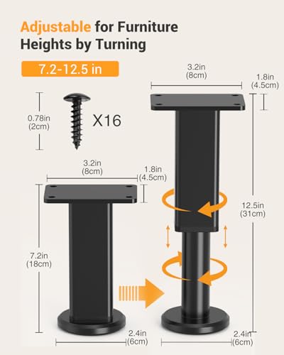 Furniture Legs 4 Pcs, Adjustable Metal Replacement Feet, 7.2-12.5 in - size: 7.2-12.5 inch