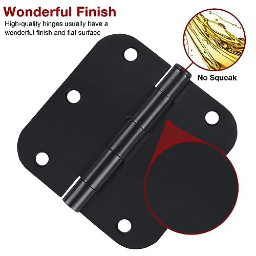 TDCHINGES Rounded Door Hinges Matte Black 3.5" Standard Hardware 36 Pack - color: Matte Black-Rounded, size: 36 Pack-no squeak