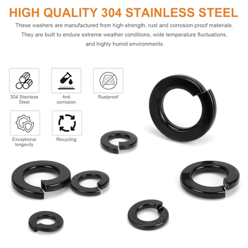 100Pcs 6# Spring Lock Washer, Black 304 Stainless Steel - color: Black, size: 6#