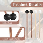 4 Pcs Steel Tongue Drum Mallets, Xylophone Mallet, Glockenspiel Mallets, 5.6 in Rubber Percussion Mallet, Rubber Drumsticks, Wooden Percussion Sticks, Black & White