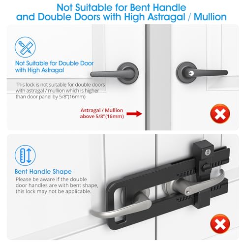 AST French Door Lock for Double Doors, Adjustable, 3 Brass Keys, Key Alike - style: Matte Black with Keyed Alike