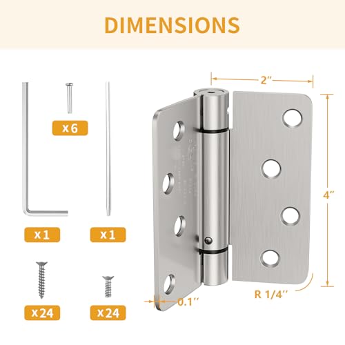 Luxbaro 3 Pack Self Closing Door Hinges 4 Inch, Adjustable Tension - color: Brushed Nickel-1/4'', size: 4" 3 Pack