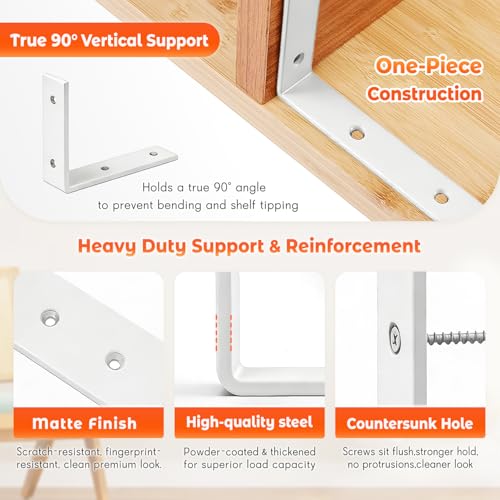 Shelf Bracket 8 Pack 5" Lx4 H 5mm Thick Heavy Duty White L Brackets - color: White-8pack, size: 5"Lx4"Wx1.5"W