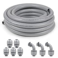 1/2inch 100ft Liquid-Tight Conduit and Connector Kit,Flexible Non-Metallic Liquid Tight Electrical Conduit Kit with 5 Straight and 3 90-Degree Connector Fittings,1/2 in. Dia - size: 1/2inch 100ft