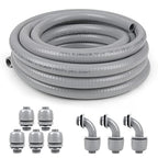 1/2inch 100ft Liquid-Tight Conduit and Connector Kit,Flexible Non-Metallic Liquid Tight Electrical Conduit Kit with 5 Straight and 3 90-Degree Connector Fittings,1/2 in. Dia - size: 1/2inch 100ft
