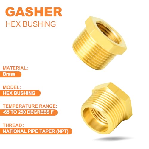 GASHER 20PCS Brass Hex Bushing Fitting Kit - 1/4" - 1/8", 3/8" - 1/4", 1/2" - 3/8", 3/4" - 1/2" - style: Hex Bushing Kit（20Pcs）