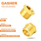 GASHER 20PCS Brass Hex Bushing Fitting Kit - 1/4" - 1/8", 3/8" - 1/4", 1/2" - 3/8", 3/4" - 1/2" - style: Hex Bushing Kit（20Pcs）
