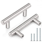 Probrico 30 Pack|2.5 inch Drawer Pulls Stainless Steel, Modern Cabinet pulls Brushed Nickel, Round T bar Handles Dresser Drawer knobs, Kitchen Cabinet Knobs Hardware, 4 inch Overall Length - color: Brushed Nickel, size: hole center 2-1/2"