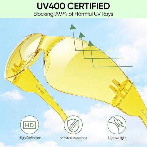 TICONN Clear Safety Glasses for Men & Women, ANSI Z87.1 Safety Goggles - style: 120 Pairs Yellow