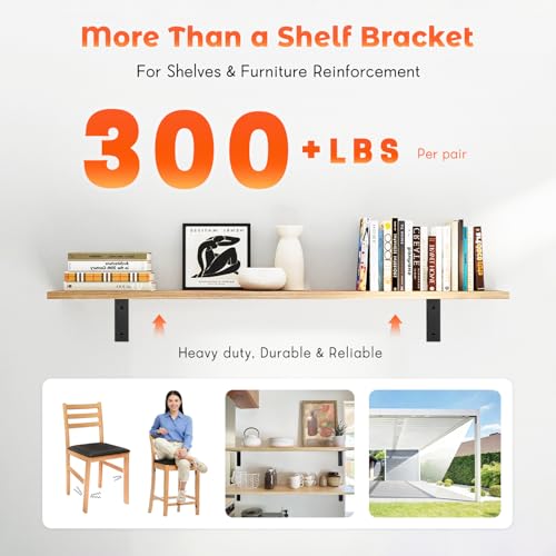 Shelf Bracket 8 Pack 14" Lx8 H 5mm Thick Heavy Duty Black L Brackets - color: Black-8pack, size: 14"Lx8"Wx1.5"W