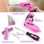 URASISTO 123 Piece Pink Household Tool Set with 3.6V USB Electric Screwdriver, Home Tool Kit with Cordless Lithium-ion Drill Driver, HandTool Kits for Women - size: 123 Piece