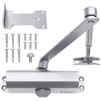 Commercial Grade Hydraulic Door Closer Large Size, Heavy Duty No Slam with Hold Open, Silver - size: Large, style: Silver