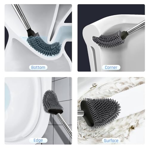 Sellemer Silicone Toilet Brush, Ventilation Slots Base Holder 2 Pack, Black - color: Black-2pcs