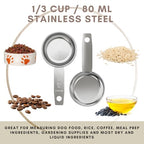 1/3 Cup Stainless Steel Measuring Cup | Sturdy Metal 80 ml | 80 cc | 3 oz | Single Cup for Wet and Dry Ingredients | Great for use as 1/3 Cup Dog Food Scoop - 1 PK - size: 1/3 Cup