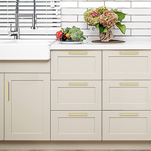 Ravinte Brushed Brass Solid Pulls Cabinet Handles 7-1/2 Inch 5 Pack - size: 7-1/2 Inch Hole Center