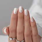 BTArtbox Press On Nails, Vanilla Glazed, Short Square, White Chrome, 32Ct - color: A-Vanilla Glazed