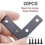 20-Pack Steel Flat Mending Plate Corner Brace 2x2inch for Wood - size: Black 50x50 mm