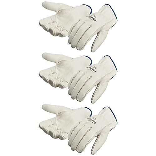 SAFEGEAR Cowhide Leather Work Gloves with Keystone Thumb - color: White, size: X-Large (Pack of 3)