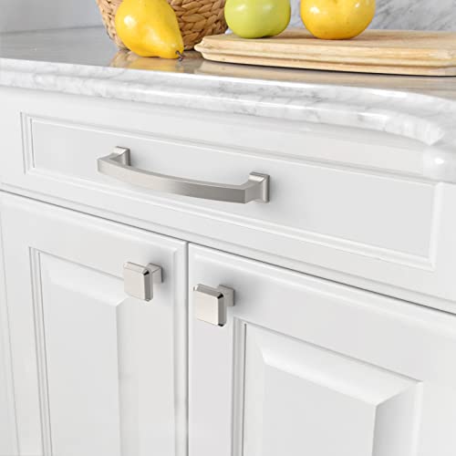 Amerdeco 10 Pack Brushed Satin Nickel Kitchen Cabinet Knobs Cabinet Hardware Single Hole Cabinet Pulls Dresser Knobs Square Drawer Knobs and Pulls for Bathroom Cabinets ZH0002 - color: Brushed Satin Nickel, size: Single Hole