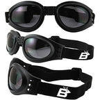 Birdz Eyewear Parrot Folding Padded Motorcycle Goggles Black Frame with Smoke Lens for Men & Women