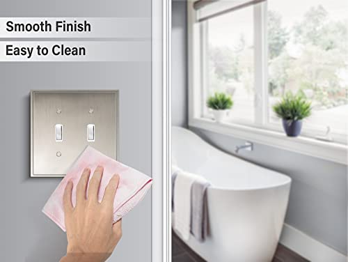 Henne Bery Soft Modern Decorative Wall Plate Switch Plate Outlet Cover (Double Toggle, Satin Nickel) - style: Double Toggle