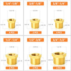 GASHER 20PCS Brass Hex Bushing Fitting Kit - 1/4" - 1/8", 3/8" - 1/4", 1/2" - 3/8", 3/4" - 1/2" - style: Hex Bushing Kit（20Pcs）
