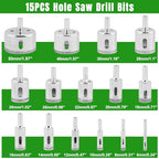 Diamond Hole Saw Kit,16 PCS Tile Hole Saw Kit with Double Suction Cup Guide