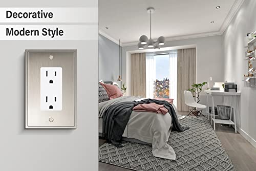 Henne Bery Soft Modern Decorative Wall Plate Switch Plate Outlet Cover (Single Decorator 3PK, Satin Nickel) - style: Single Decorator 3PK