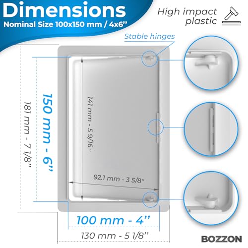 BOZZON Access Panel for Drywall - 4 x 6 in - Wall Hole Cover - Access Door - Plumbing Access Panel for Drywall - Heavy Durable Plastic White - size: 4 x 6