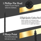 Drywall Screws Kit #6 x 2-Inch, Fine Thread Wood Screws, Bugle Head Phillips Drive Sheetrock Screws Set, Self Tapping Dry Wall Screws, Phosphate Coated Finish, Sharp Point, Black, 65 Pack - size: #6 x 2-Inch