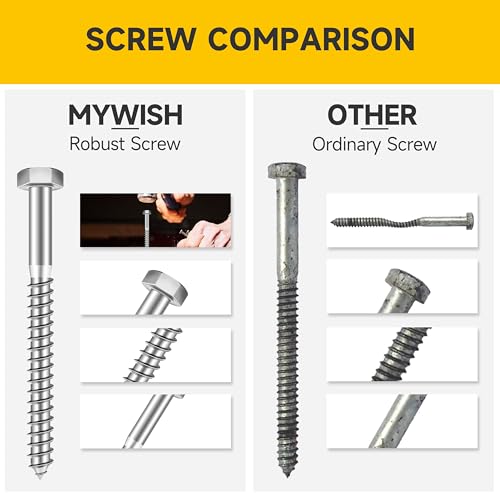 Mywish (15Sets) 3/8" x 1" Hex Head Lag Bolts, Heavy Duty Lag Screws with Washers, 304 Stainless Steel Bolts 18-8, Lag Screws Wood Screws, Fully Thread Bright Finish, 3/8 Bolt - size: 3/8 x 1" (15 set)